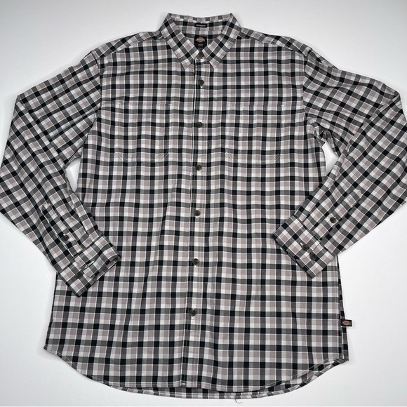 Dickies Shirt Button Plaid Black White Grey Long Sleeve Cotton Outdoor Work - Picture 1 of 16
